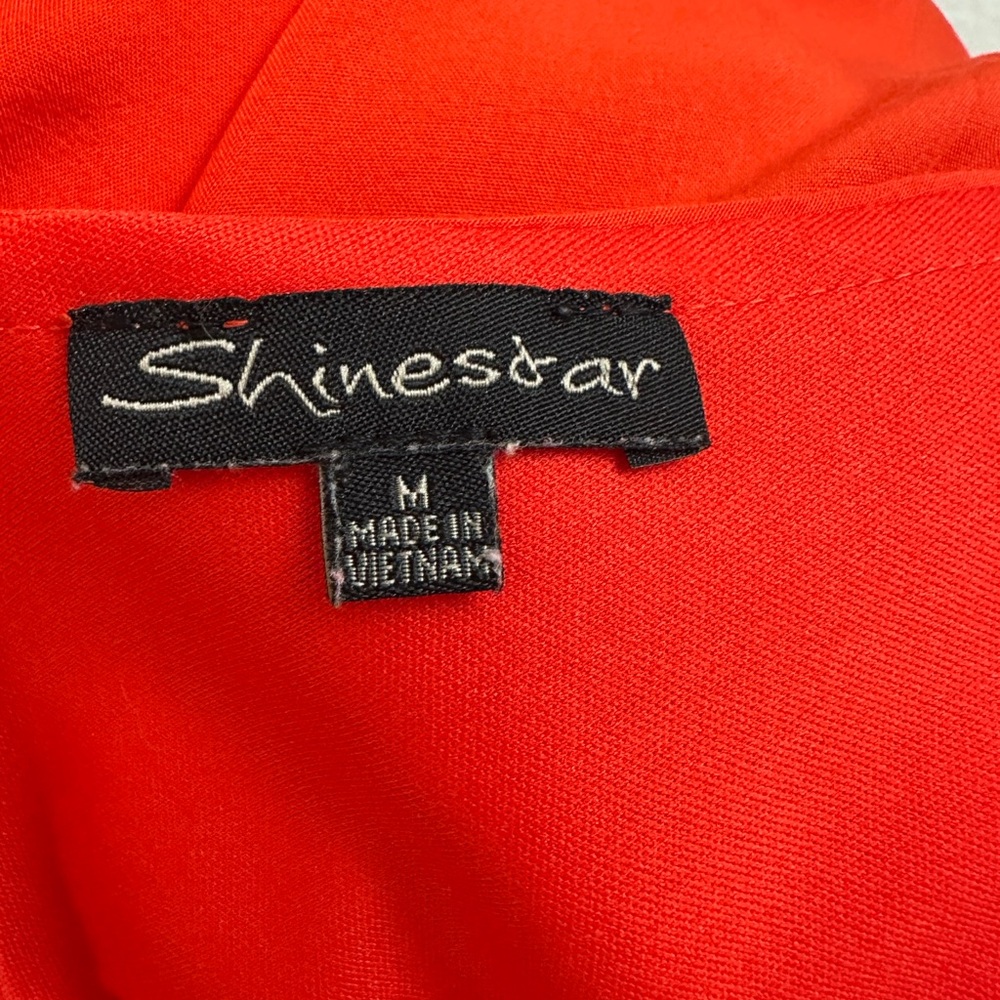 SHINESTAR ~ Orange Pleated Maxi Dress w/V-Neck Sleeveless and Side Slits size M - Picture 3 of 8